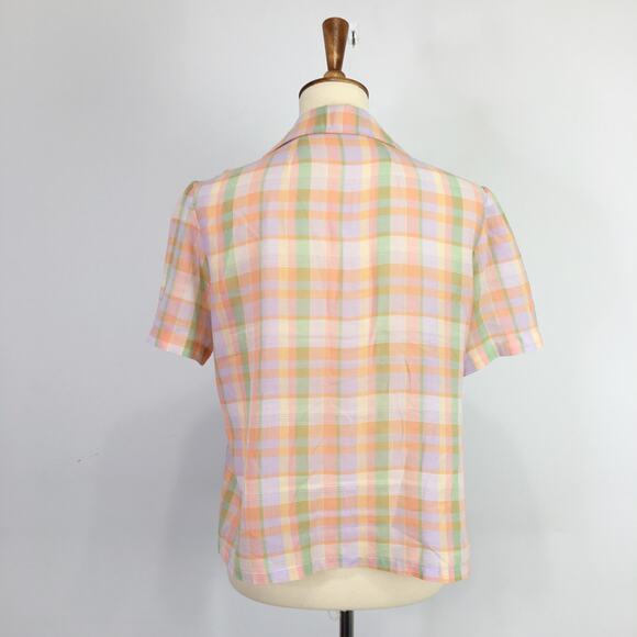 Vintage women's button down shirt pink green pastel madras plaid Size Small - Picture 3 of 6